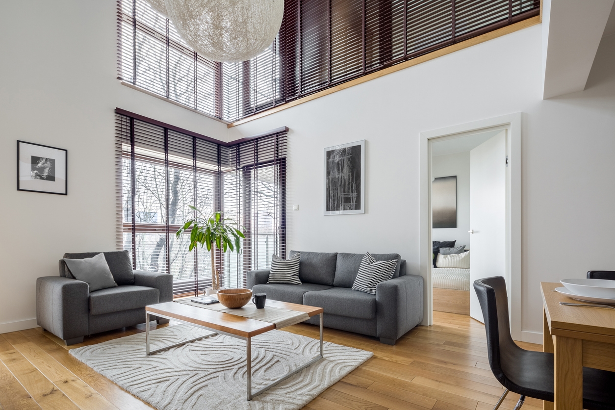 Living room with many windows and fresh paint in a Vallejo, CA home