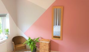 Bedroom with painted geometric pattern in a Benicia, CA home
