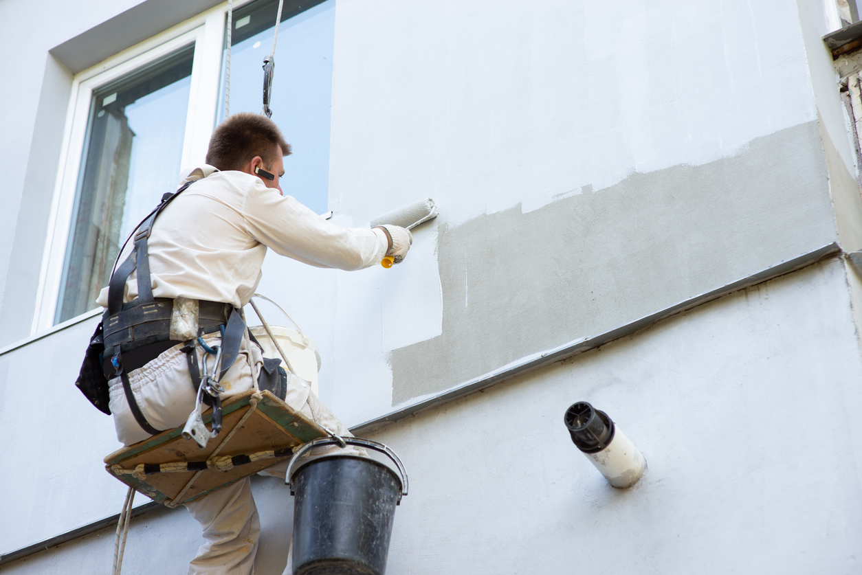 Painting a facade of a Pleasant Hill, CA area business